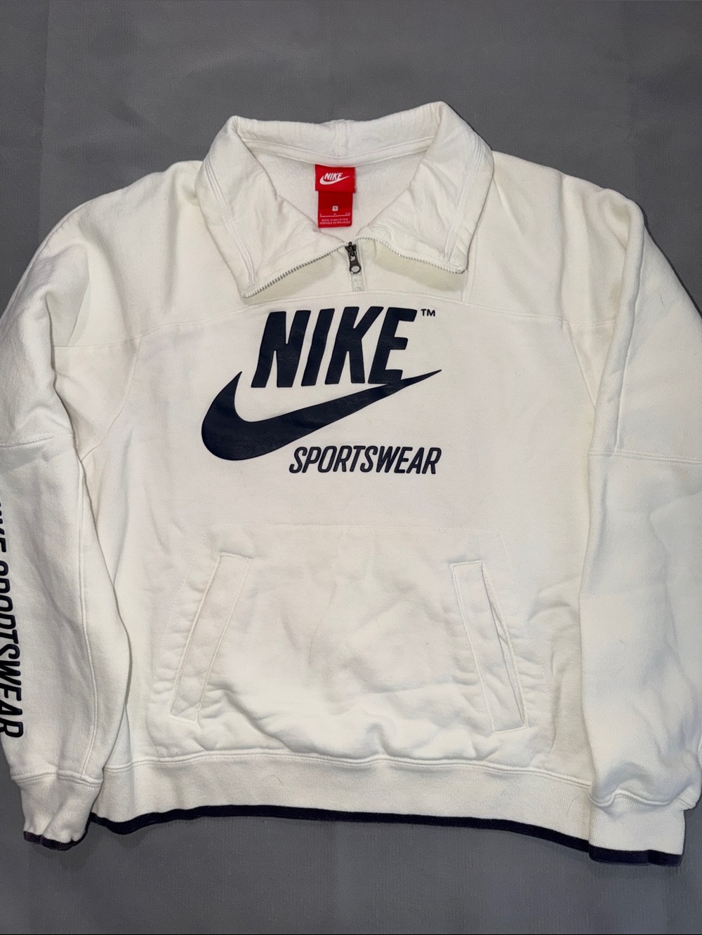 Nike White & Black Sportswear Half-Zip Pullover Sweater